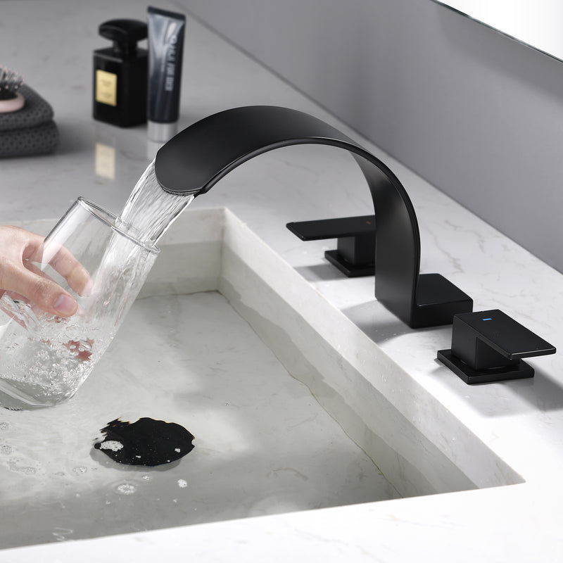 Deck Mounted Waterfall 8" Widespread Bathroom Sink Faucet 3 Holes,Double Handle Basin Mixer Tap