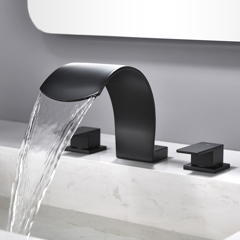 Deck Mounted Waterfall 8" Widespread Bathroom Sink Faucet 3 Holes,Double Handle Basin Mixer Tap