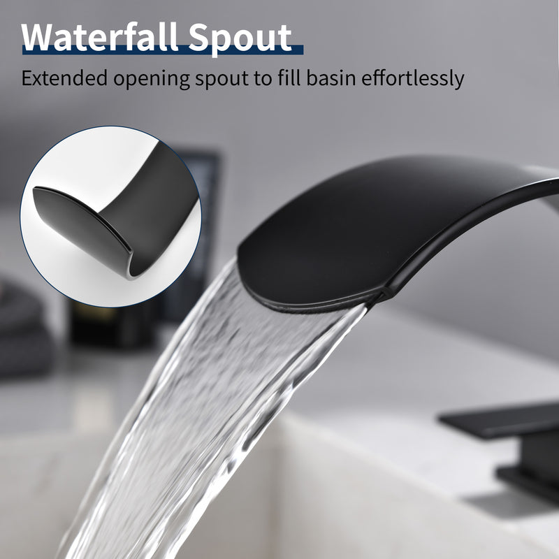 Deck Mounted Waterfall 8" Widespread Bathroom Sink Faucet 3 Holes,Double Handle Basin Mixer Tap