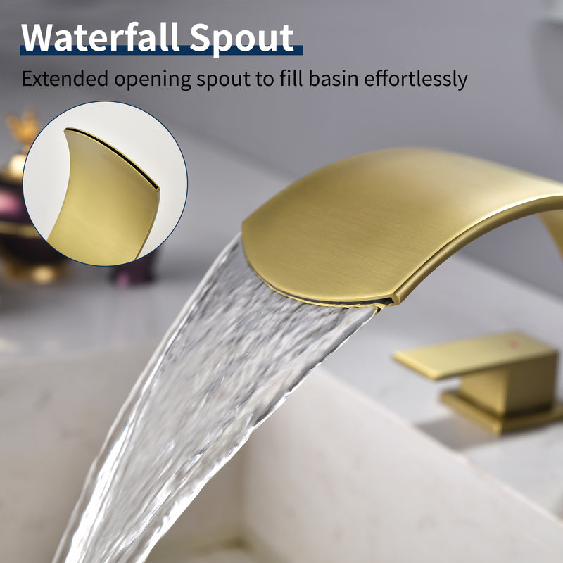 Deck Mounted Waterfall 8" Widespread Bathroom Sink Faucet 3 Holes,Double Handle Basin Mixer Tap