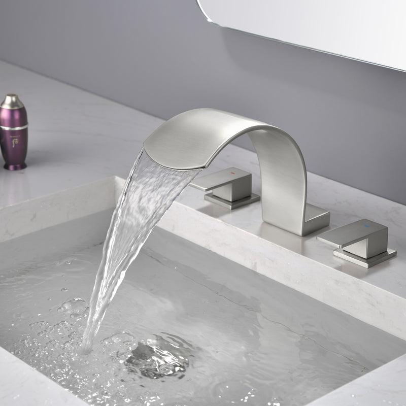 Deck Mounted Waterfall 8" Widespread Bathroom Sink Faucet 3 Holes,Double Handle Basin Mixer Tap
