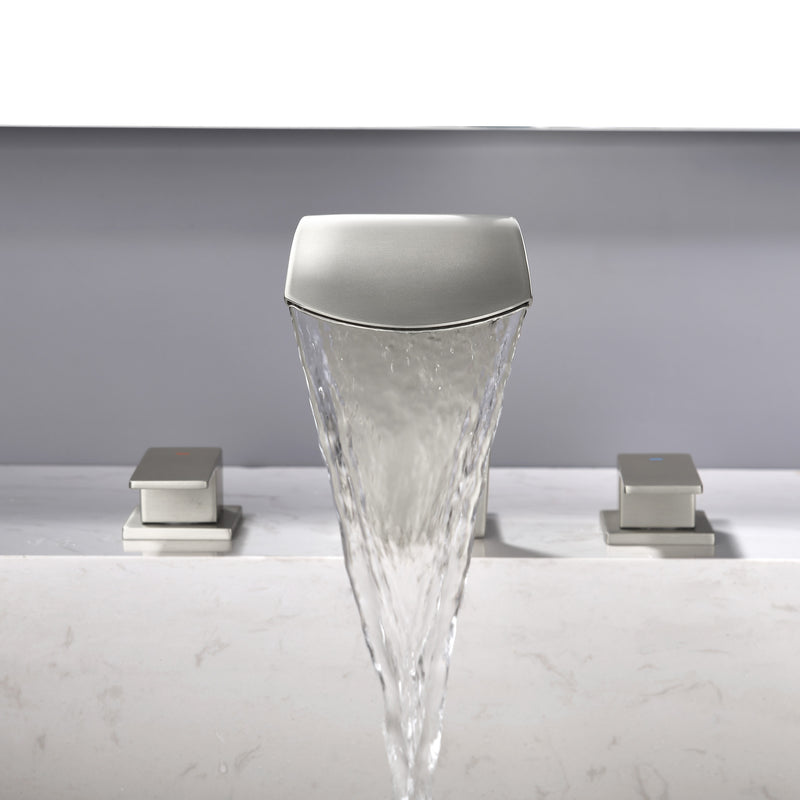 Deck Mounted Waterfall 8" Widespread Bathroom Sink Faucet 3 Holes,Double Handle Basin Mixer Tap