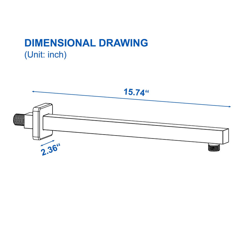 16-Inch SUS304 Shower Extension Arm, Universal Shower Straight Wall Mount Shower Arm with Flange for 10"/12" Bathroom Rainfall Showerhead - Matte Black, Brushed Nickel, Brushed Gold shamanda-16-inch-brass-shower-extension-arm-matte-black-universal-shower-straight-wall-mount-shower-arm-with-flange-for-10-12-bathroom-rainfall-showerhead 