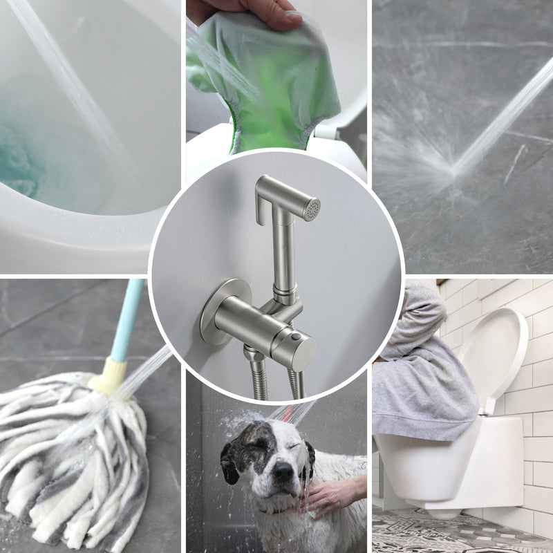 Bidet Sprayer for Toilet, Brass Handheld Sprayer Attachment with hose for Feminine Wash, Baby Diaper Cloth Washer and Shower Sprayer for Pet, Wall or Toilet Mount