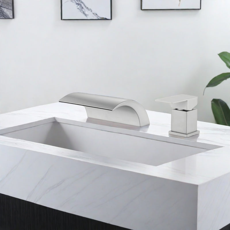 Waterfall Tub Filler Deck Mount, 2 Hole Roman Bathtub Faucet, Single Handle Brass Body Bathroom Faucet
