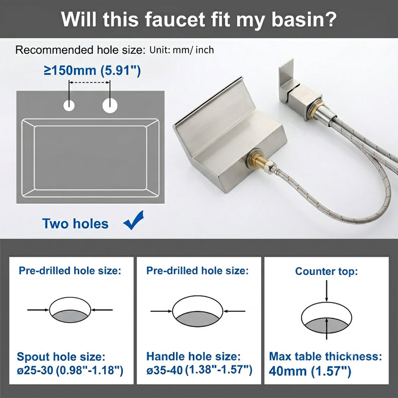 Waterfall Tub Filler Deck Mount, 2 Hole Roman Bathtub Faucet, 1-Handle Bathroom Faucet 2 Hole