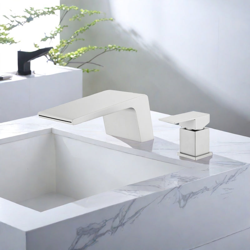 Deck Mounted Two Holes Single-Handle Waterfall Bathroom Sink Faucet 1.2GPM
