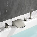 Deck Mount Roman Tub Faucet with Sprayer Waterfall Tub Filler with Hand Shower, Single Handle Bathtub Faucet Set with Handheld Shower Head, Valve and Trim Included