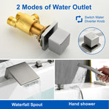 Deck Mount Roman Tub Faucet with Sprayer Waterfall Tub Filler with Hand Shower, Single Handle Bathtub Faucet Set with Handheld Shower Head, Valve and Trim Included