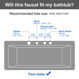 4-Hole Waterfall Deck-Mount Bathtub Faucet with Sprayer High Flow Roman Tub Filler with Hand Shower