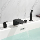 4-Hole Waterfall Deck-Mount Bathtub Faucet with Sprayer High Flow Roman Tub Filler with Hand Shower