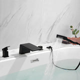 4-Hole Waterfall Deck-Mount Bathtub Faucet with Sprayer High Flow Roman Tub Filler with Hand Shower