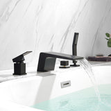 4-Hole Waterfall Deck-Mount Bathtub Faucet with Sprayer High Flow Roman Tub Filler with Hand Shower