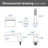 4-Hole Waterfall Deck-Mount Bathtub Faucet with Sprayer High Flow Roman Tub Filler with Hand Shower