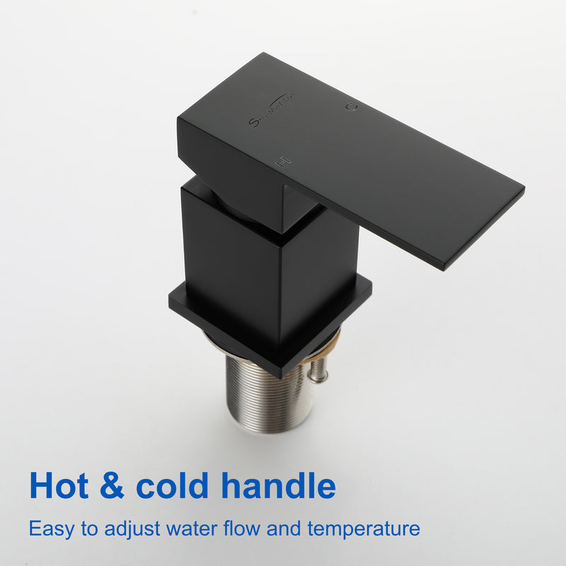 4-Hole Waterfall Deck-Mount Bathtub Faucet with Sprayer High Flow Roman Tub Filler with Hand Shower