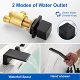 4-Hole Waterfall Deck-Mount Bathtub Faucet with Sprayer High Flow Roman Tub Filler with Hand Shower