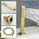4-Hole Waterfall Deck-Mount Bathtub Faucet with Sprayer High Flow Roman Tub Filler with Hand Shower