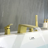 4-Hole Waterfall Deck-Mount Bathtub Faucet with Sprayer High Flow Roman Tub Filler with Hand Shower