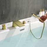 4-Hole Waterfall Deck-Mount Bathtub Faucet with Sprayer High Flow Roman Tub Filler with Hand Shower