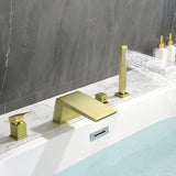 4-Hole Waterfall Deck-Mount Bathtub Faucet with Sprayer High Flow Roman Tub Filler with Hand Shower