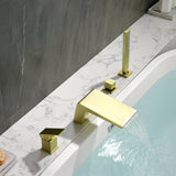 4-Hole Waterfall Deck-Mount Bathtub Faucet with Sprayer High Flow Roman Tub Filler with Hand Shower