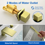 4-Hole Waterfall Deck-Mount Bathtub Faucet with Sprayer High Flow Roman Tub Filler with Hand Shower