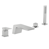 4-Hole Waterfall Deck-Mount Bathtub Faucet with Sprayer High Flow Roman Tub Filler with Hand Shower