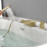 Roman Tub Filler Single Handle Deck Mounted 4 Holes Bathtub Faucet with Handheld Shower in Matte Black, Brushed Nickel, Brushed Gold