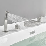Roman Tub Filler Single Handle Deck Mounted 4 Holes Bathtub Faucet with Handheld Shower in Matte Black, Brushed Nickel, Brushed Gold