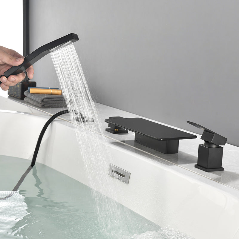 High Flow roman faucet set 4-piece Waterfall Tub Filler with Rough-in Valve and hand shower
