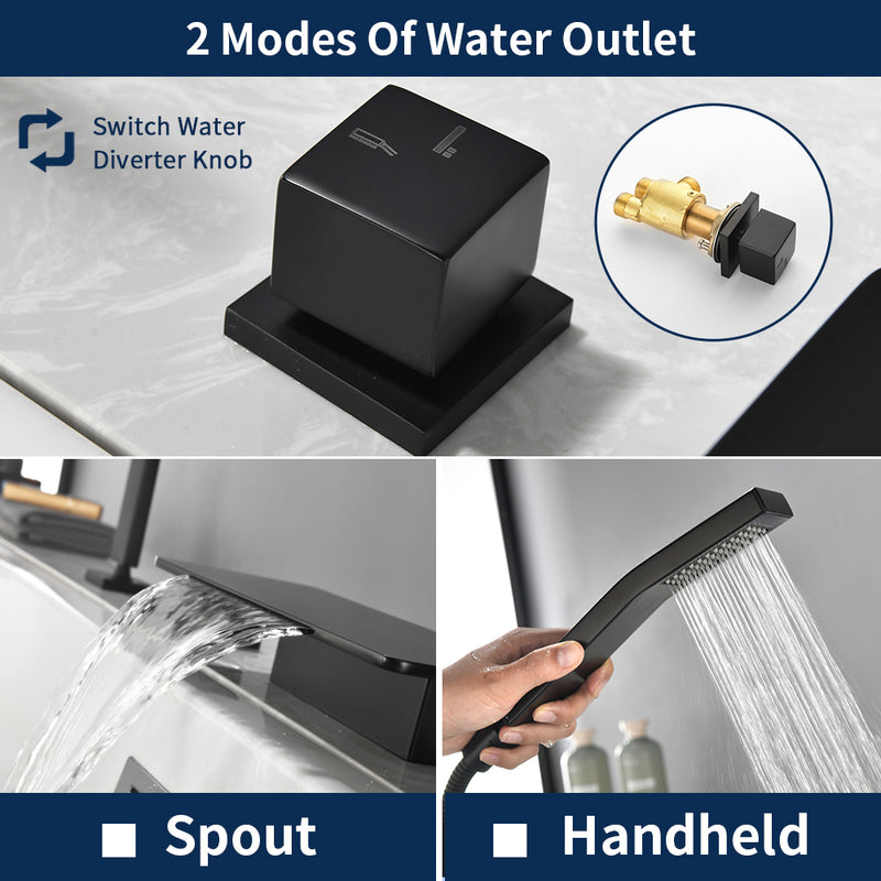 High Flow roman faucet set 4-piece Waterfall Tub Filler with Rough-in Valve and hand shower