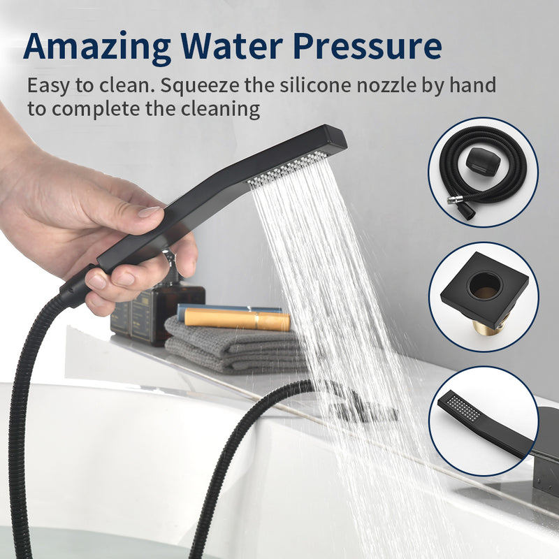 High Flow roman faucet set 4-piece Waterfall Tub Filler with Rough-in Valve and hand shower