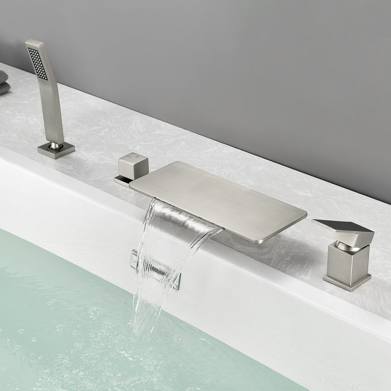 High Flow roman faucet set 4-piece Waterfall Tub Filler with Rough-in Valve and hand shower
