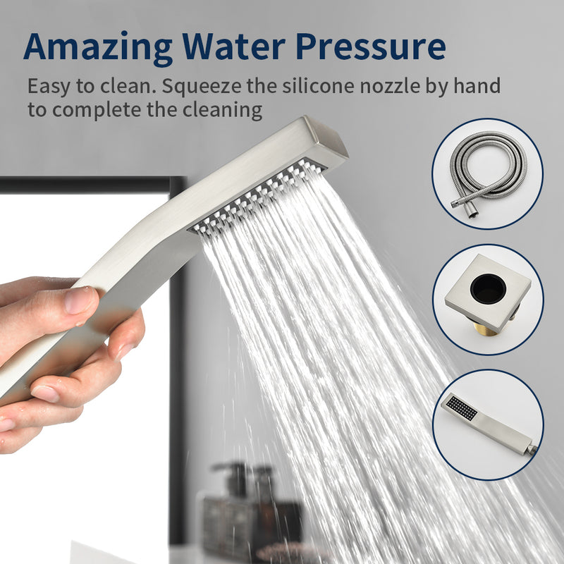 Waterfall Roman Tub Faucet Single-Handle 4 Hole Deck Mounted Tub Filler with Shower Diverter Solid Brass