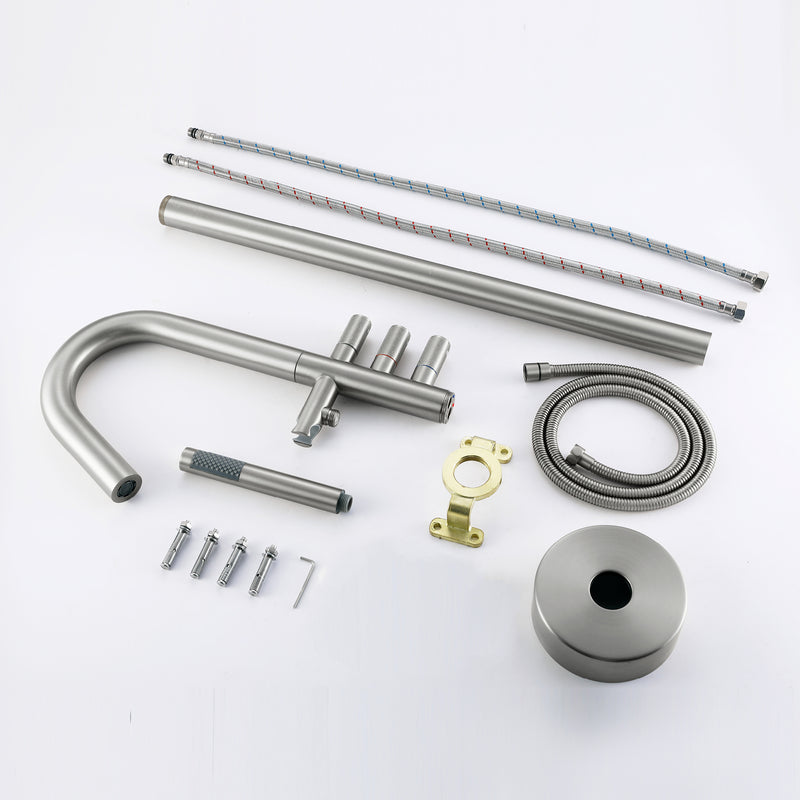 CUPC Freestanding Bathtub Faucet 3 Knob Bathroom Brass Floor Mounted Tub Filler with Hand Shower