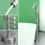CUPC Freestanding Bathtub Faucet 3 Knob Bathroom Brass Floor Mounted Tub Filler with Hand Shower