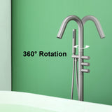 CUPC Freestanding Bathtub Faucet 3 Knob Bathroom Brass Floor Mounted Tub Filler with Hand Shower