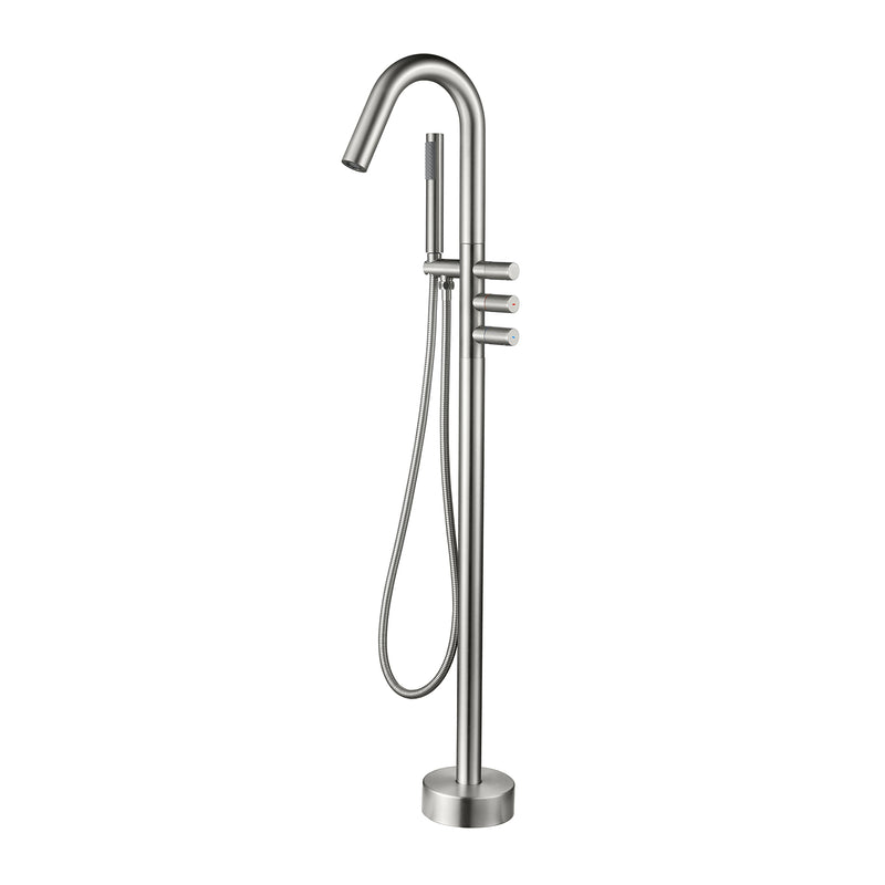 CUPC Freestanding Bathtub Faucet 3 Knob Bathroom Brass Floor Mounted Tub Filler with Hand Shower