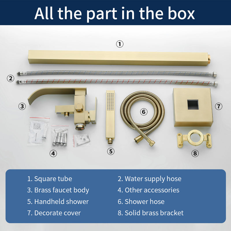 Single Handle Freestanding Bath Tub Faucet with Handshower & Waterfall Spout Stand Alone Bathtub Faucet In Matte Black, Brushed Nickel, Brushed Gold