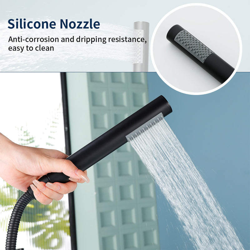 Brass Waterfall Floor-Mount Tub Faucet Single Lever Freestanding Bath Taps with Hand Shower