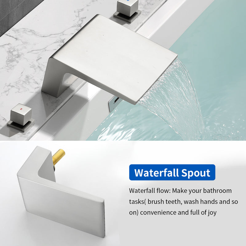 2-Handle Widespread Bath Tub Mixer Deck Mouted 5-Piece Roman Waterfall Tub Filler with Pull-Out Handheld Shower