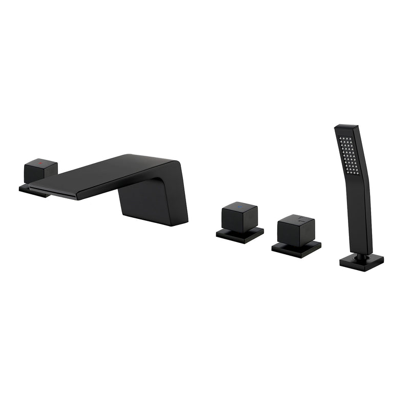 Waterfall tub filler Deck Mount square 5 Hole Bathtub Faucets Set with sprayer and 4.7inch waterfall spout
