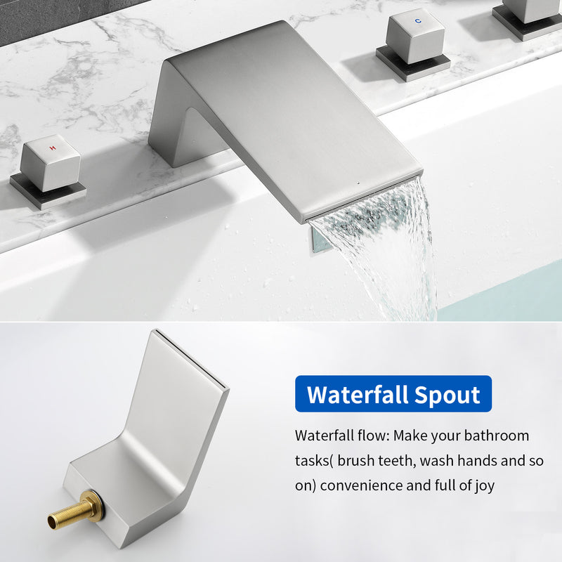 Waterfall tub filler Deck Mount square 5 Hole Bathtub Faucets Set with sprayer and 4.7inch waterfall spout