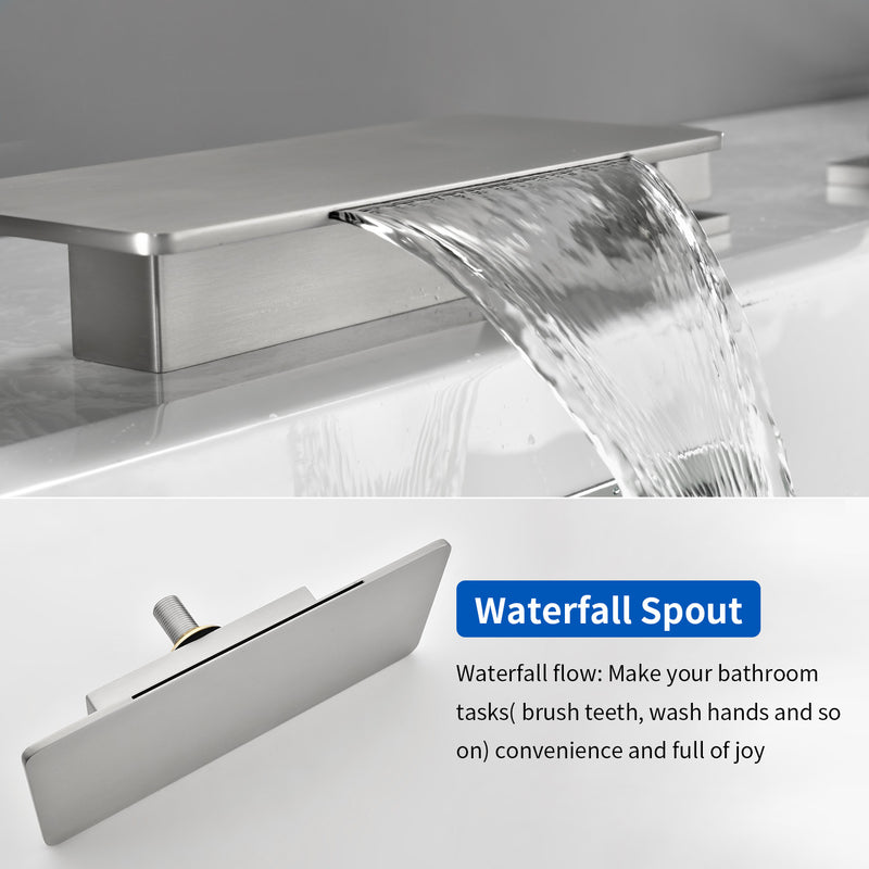 Deck Mounted Roman Bath Filler 5-Hole 2-Handle tub faucet trim with High Pressure Hand Shower and SUS304 Bath Tub Spout