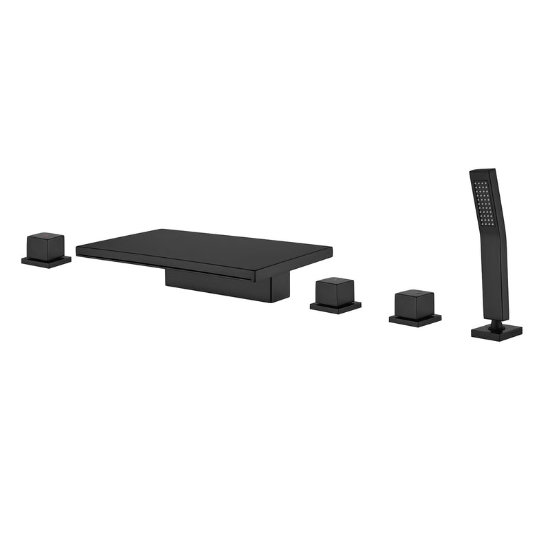 Deck Mounted Bath Filler Widespread Five-Piece Bathtub Faucet with Pull-Out Handheld Shower