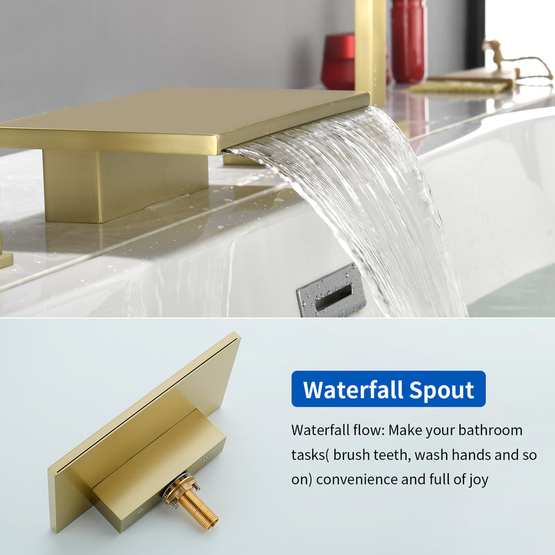 Deck Mounted Bath Filler Widespread Five-Piece Bathtub Faucet with Pull-Out Handheld Shower