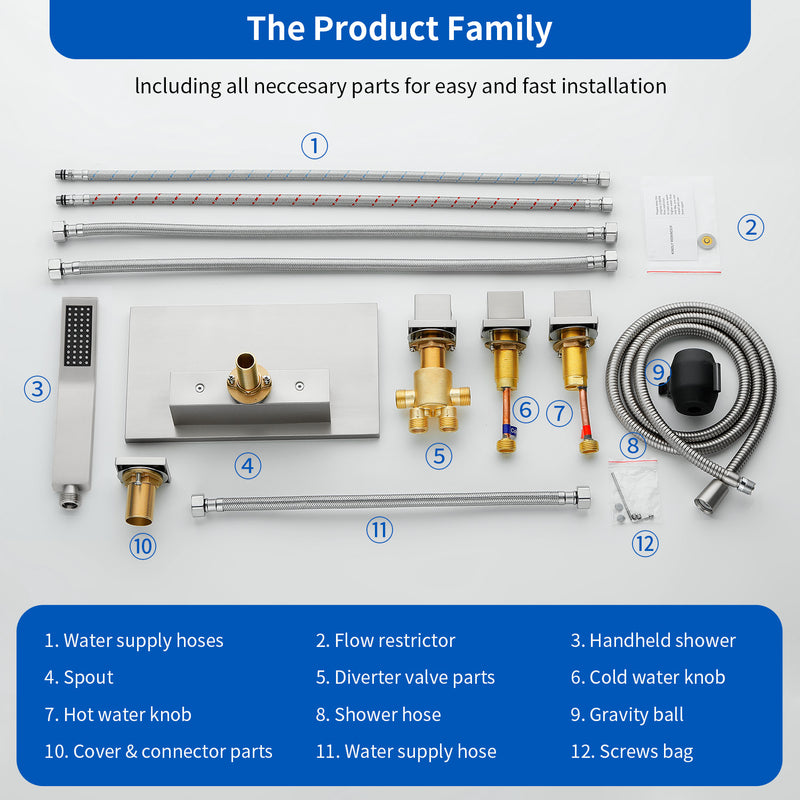 Deck Mounted Bath Filler Widespread Five-Piece Bathtub Faucet with Pull-Out Handheld Shower