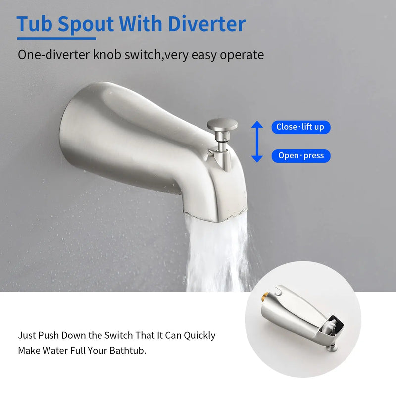 2-Handle Bath and Shower Trim Kit with Diverter Tub Spout 6-Setting Tub Shower Faucet with Valve In Matte Black, Brushed Nickel, Brushed Gold 2-handle-bath-and-shower-trim-kit-with-diverter-tub-spout-6-setting-tub-shower-faucet-with-valve-in-matte-black-brushed-nickel-brushed-gold 