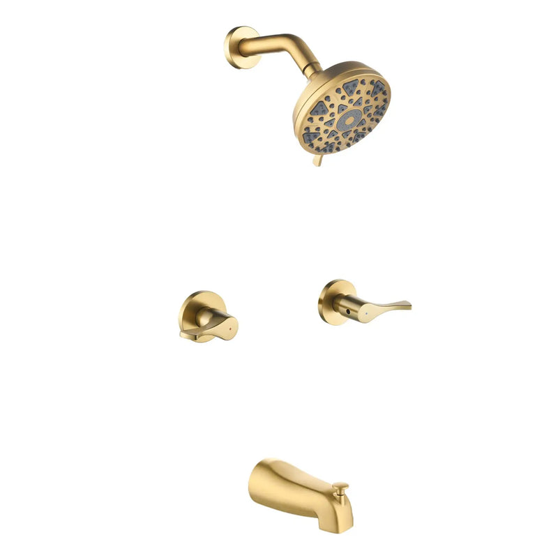 2-Handle Bath and Shower Trim Kit with Diverter Tub Spout 6-Setting Tub Shower Faucet with Valve In Matte Black, Brushed Nickel, Brushed Gold 2-handle-bath-and-shower-trim-kit-with-diverter-tub-spout-6-setting-tub-shower-faucet-with-valve-in-matte-black-brushed-nickel-brushed-gold Brushed Gold / Brass & SUS304 & ABS / 17.3*10.1.5.4 inches