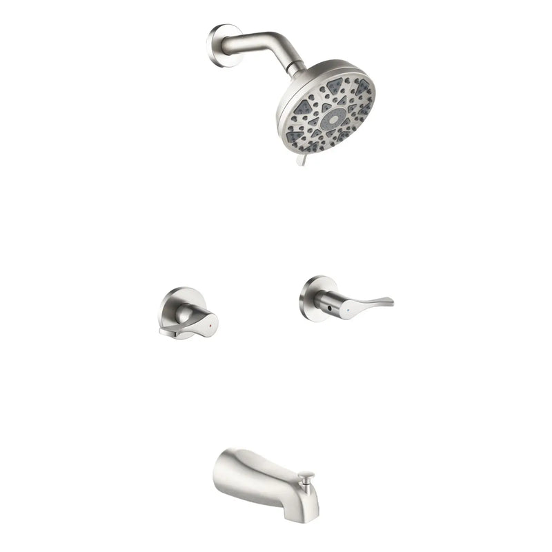 2-Handle Bath and Shower Trim Kit with Diverter Tub Spout 6-Setting Tub Shower Faucet with Valve In Matte Black, Brushed Nickel, Brushed Gold 2-handle-bath-and-shower-trim-kit-with-diverter-tub-spout-6-setting-tub-shower-faucet-with-valve-in-matte-black-brushed-nickel-brushed-gold Brushed Nickel / Brass & SUS304 & ABS / 17.3*10.1.5.4 inches